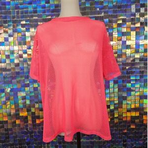 Fashion Nova Mesh T-Shirt Womens 1X Neon Pink Fishnet Rave‎ Top